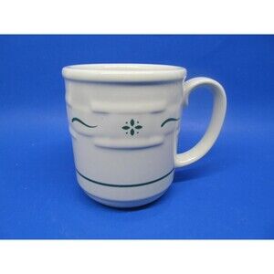 Longaberger Woven Traditions Green On White Coffee Mug 4" H X 3 1/2" W VGC